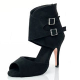 Bachata Salsa Latin Dancing Shoes Black Women Girls Ballroom Party Dancing Shoes Buckle Suede Soft Sole