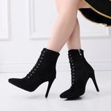 Salsa Jazz Ballroom Indoor Latin Dance Shoes for Women Dancing Girl High Heels Flock Professional Boots