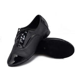 Men Latin Dance Shoes Soft Outsole Lace Up Ballroom Tango Dance Shoes Sneakers Low Square Black