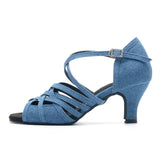 Ladies Latin Dance Shoes Denim Flare Heels Women Dancing Shoes