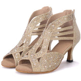 Glitter Ballroom Dance Boots Women's Latin Salsa Tango Performance Black Dancing Shoes Zipper