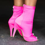 Women Latin Ballroom Salsa Dance Shoes Footwear Open Toe Stretch Lycra Ankle Boots