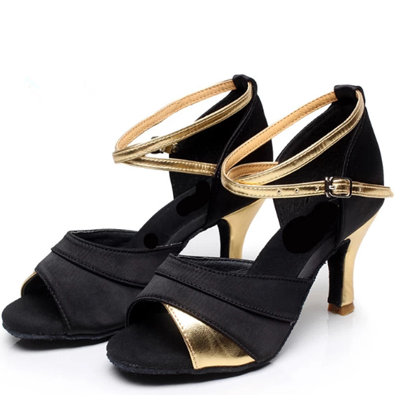 Satin Latin Salsa Dance Shoes Women Tango Ballroom Dancing Shoes Soft Sole Customized Heels