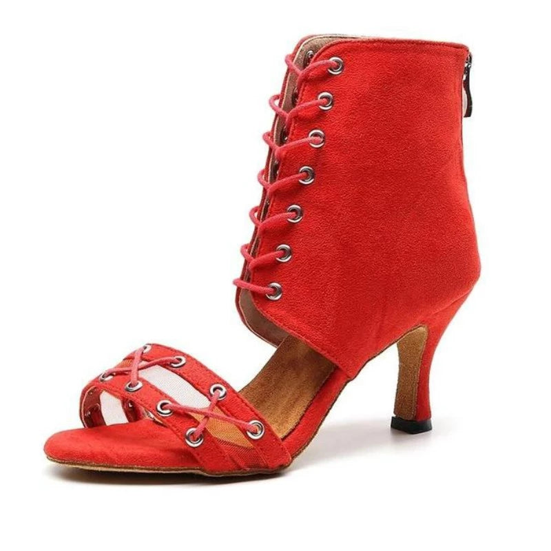 Custom Heel Women Dance Boots Ladies Flock Comfortable Ballroom Girls Soft Suede Sole Latin Dancing Shoes Black Red