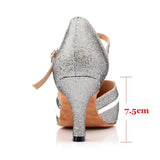Silver Glitter Closed Toe Latin Modern Waltz Dance Shoes PU Ballroom Tango Salsa Performance Dance Shoes