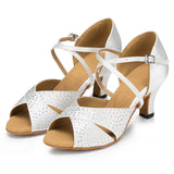 Satin Latin Ballroom Dance Shoes Rhinestone Soft Sole Heel Tango Salsa Dance Shoes For Women Girls