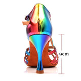 Fashion Latin Ballroom Tango Dance Shoes Rainbow Color PU Women Salsa Dancing Shoes Sandals Soft Bottom
