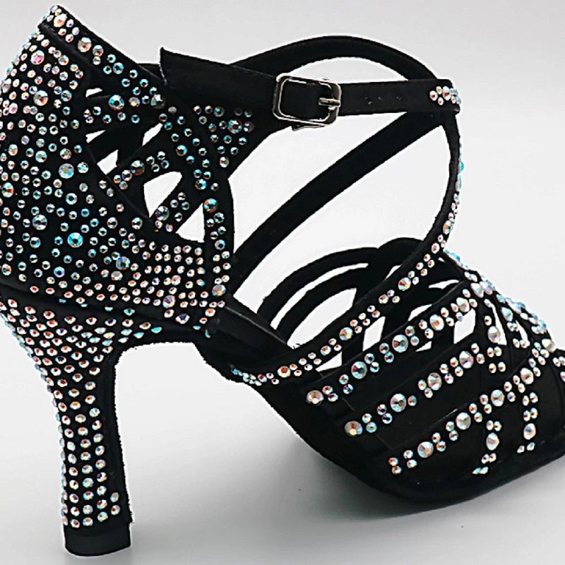 <transcy>Salón de baile de diamantes de imitación Zapatos de baile latino Mujeres Salsa Waltz Sandalias Swing Zapatos de tacón alto</transcy>