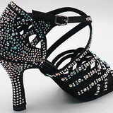 Rhinestone Ballroom Latin Dance Shoes Women Salsa Waltz Swing Sandals Heeled Shoes