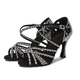 Rhinestone Latin Dance Shoes Tango Salsa Rumba Samba Ballroom Party Ladies High Heels Soft Sole Women Sandals