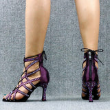Women's Latin Dance Boots New Ballroom Tango Dance Salsa Shoes Rhinestone Sandals