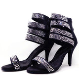 Latin Dancing Shoes Salsa 8.5cm Heel Height Satin Ballroom Rhinestone Dance Shoes For Women
