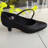 Black White Woman Ballroom Latin Modern Dance Shoes Satin Material Custom Heel Height Closed Pointed Toe Shoes