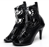 Women PU Latin Dance Shoes Black Ankle Ballroom Salsa Shoes Soft Bottom Ankle Boots For Girls
