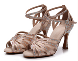 Girls Satin Latin Ballroom Dance Shoes Black Pink Babacha Salsa Shoes Soft Bottom Waltz Dance Sandals