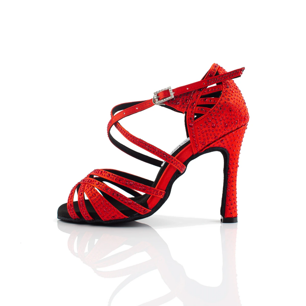 Red Rhinestone Women Dance Shoes Customized Heels Salsa Waltz Tango Ballroom Salsa Dancing Shoes Satin