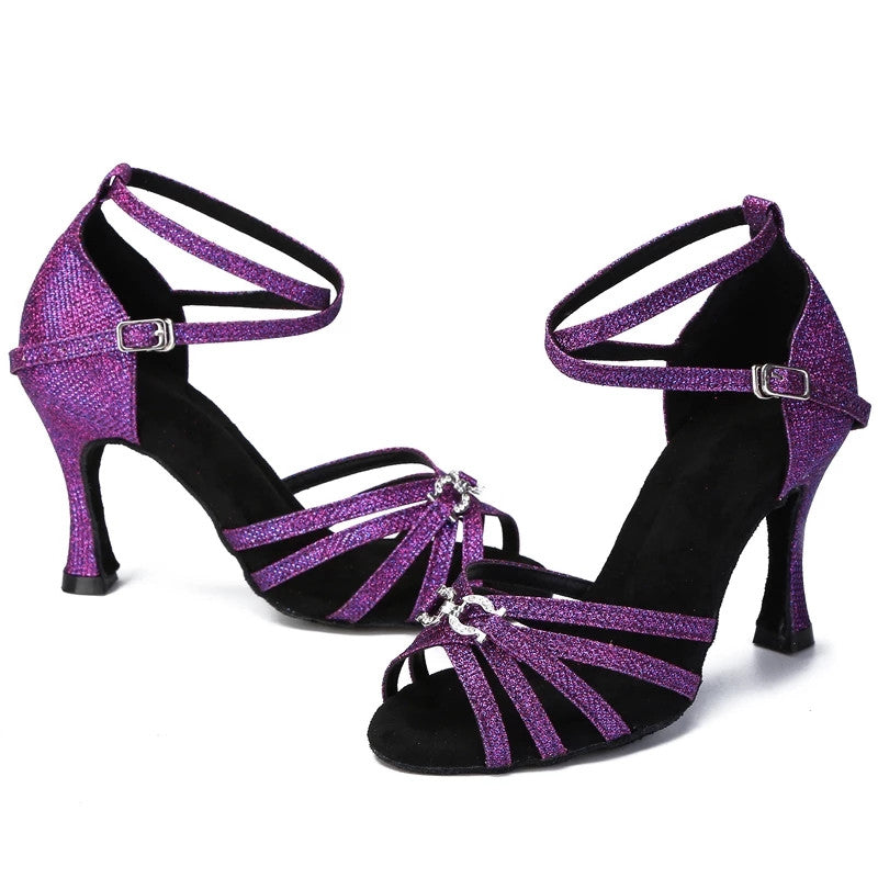 Latin Dance Shoes Ladies Soft Soled Indoor Party Performance Ballroom Dance Shoes Purple