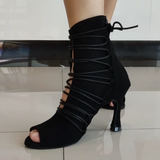 Fashion Dance Shoes Black Boots Latin Salsa Ballroom Women High Heel Shoes