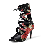 Custom Professional Latin Dance Shoes For Women Satin Flower Ballroom Salsa Tango Dance Boots