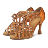 Indoor Rhinestone Dance Shoes Tango Latin Salsa Rumba Samba Soft Sole Women Sandals Ladies High Heels