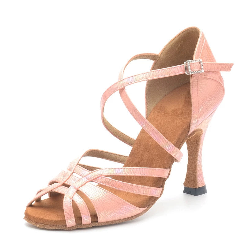 Pink Women Latin Dance Shoes Customized Heel