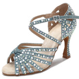 Indoor Dance Shoes Tango Latin Salsa Rumba Samba Ballroom Party Rhinestone Pearl High Heels Women Sandals