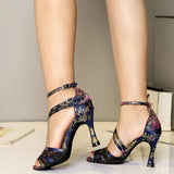 Women Flower Latin Ballroom Dance Shoes Female Soft Bottom Bachata Salsa Dancing Shoes for Girls High Heel