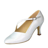 Closed Toe Modern Dance Shoes Buckle Salsa Shoes White Black Women Soft Sole Latin Ballroom Dance Shoes