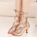 <transcy>PU Salsa Zapatos de baile latino Lady Tango Ballroom Zapatos de baile de fondo suave de tacón alto Botas</transcy>