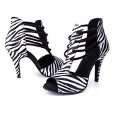 Zebra Color Satin Boots Women's Sandals Salsa Tango Latin Dance Shoes Customized Heel