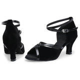 <transcy>Salón de baile Salsa latina Swing Tango Zapatos de baile Sandalias de baile con punta abierta para mujer con suela de gamuza suave</transcy>