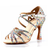 Women Latin Dance Shoes Rhinestone Soft Sole Salsa Shoes Sandals Ladies Wedding High Heels