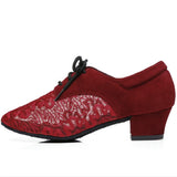 Modern Latin Dance Shoes For Women Black Red Closed Toe Low Heel Ballroom Dancing Shoes