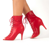 Red Latin Dance Boots For Women Zipper Ballroom Salsa Waltz Dancing Shoes For Indoor Outdoor