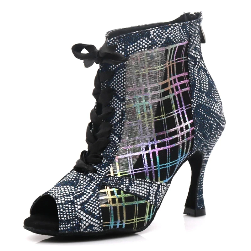 Customized Heel Latin Dance Boots Women Girls Ballroom Tango Waltz Dancing Shoes Black