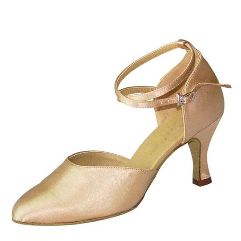 Ballroom Modern Dance Shoes Custom Heel Satin Suede Sole Dance Shoes For Woman Cross Buckle Shoes