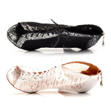 White Black Lace Women's Latin Dancing Shoes Adjusted Width Balltoom Tango Boots