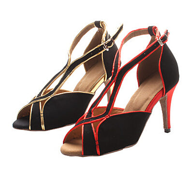 Women Dance Shoes | Latin Ballroom Salsa Dance Shoes | Gold Red | Danceshoesmart