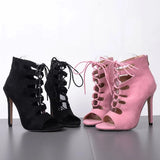 Social Ballroom Dance Boots Lady Latin Salsa Tango Professional Dancing Shoes Lace Up Sandals Soft Suede Sole