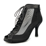 Black Dance Shoes Boots Suede Sole with Mesh and Satin Latin Ballroom Salsa Dance Shoes