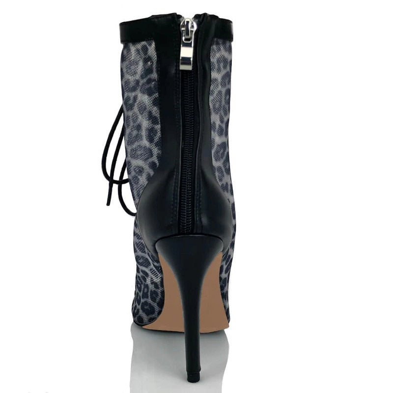 Salsa Latin Dance Shoes for Women Girls Ballroom Dance Boots Black Leopard Mesh