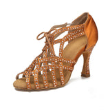 Indoor Rhinestone Dance Shoes Tango Latin Salsa Rumba Samba Soft Sole Women Sandals Ladies High Heels