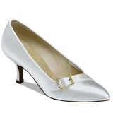 Slip On Women Latin Modern Dance Shoes White Buckle Rhinestone Pointed Closed Toe Ballroom Dancing Shoes