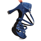 Denim Latin Women Dance Shoes Customized Heel Tango Samba Salsa Dancing Shoes