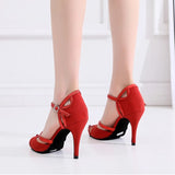 Red Flock Women Dance Shoes Indoor Soft Bottom Latin Ballroom Salsa Dancing Shoes