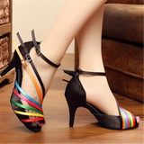 Rainbow Satin Dance Shoes For Women Ballroom Latin Tango Salsa Dancing Shoes Party