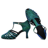 Glitter Ballroom Party Salsa Dancing Shoes Green Gray Tango Latin Dance Shoes Women