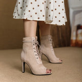 Women Latin Dance Shoes Fashion Peep Toe High Heel Lady Ballroom Salsa Dance Boots Flock Shoes Party