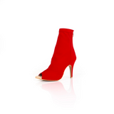 Red Women Latin Dance Boots Zipper Customized Heel Peep Toe Ballroom Salsa Dancing Shoes