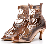 Women PU Latin Dance Shoes Black Ankle Ballroom Salsa Shoes Soft Bottom Ankle Boots For Girls